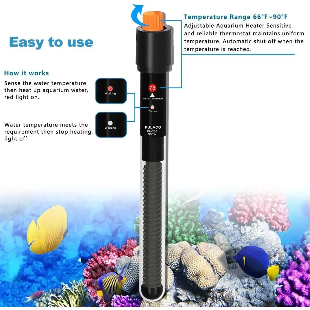 Pulaco Submersible Aquarium Heater #PL-268 300W 110/120V/60Hz